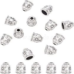 Tibetan Style Alloy Cord End Caps, Lead Free, Antique Silver, 11x10mm, Hole: 3mm, 50pcs/box(PALLOY-FH0001-39AS-LF)