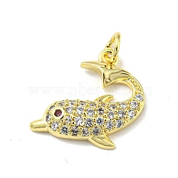 Brass Micro Pave Cubic Zirconia Pendants, Animal, Dolphin, 16.5x18.5x4mm(FIND-Z023-02B)