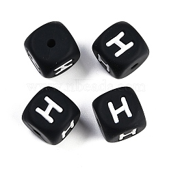 20Pcs Black Cube Letter Silicone Beads 12x12x12mm Square Dice Alphabet Beads with 2mm Hole Spacer Loose Letter Beads for Bracelet Necklace Jewelry Making, Letter.H, 12mm, Hole: 2mm(JX433H)