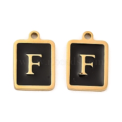 304 Stainless Steel Pendants, with Enamel, Rectangle with Letter Charm, Golden, Letter F, 17.5x12x1.5mm, Hole: 1.5mm(STAS-K265-11G-F)