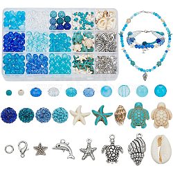 Ocean Theme DIY Synthetic Turquoise & Natural Cowrie Shell Bracelets Making Kits, Mixed Color, 4~25.5x4~15x1~9mm, Hole: 1~4mm(DIY-PH0028-54)