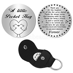 1Pc 201 Stainless Steel Commemorative Coins, Pocket Hug Coin, Inspirational Quote Coin, Flat Round, Stainless Steel Color, with 1Pc PU Leather Guitar Clip, Heart, 30x2mm(AJEW-CN0001-99D)