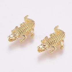 Brass Beads, Crocodile/Alligator, Golden, 24x17x6mm, Hole: 1.5mm(KK-P116-19G)