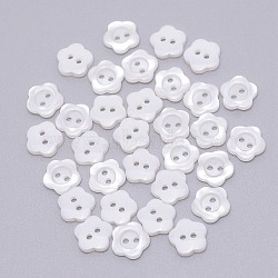 Resin Button, Mixed Dyed and Undyed, 2-hole, Flower, White, 11x11x2.2mm, Hole: 1.5mm(RESI-WH0024-53)