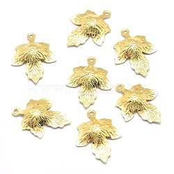 Brass Pendants, Lead Free & Cadmium Free & Nickel Free, Leaf, Real 18K Gold Plated, 15.5x12x2mm, Hole: 1mm(KK-P155-07G-NR)