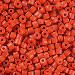 Opaque Colours Glass Round Bugle Beads, Round Hole, Tomato, 4~6x5~6mm, Hole: 1.8mm, about 2250pcs/pound(SEED-S045-001A-A01)