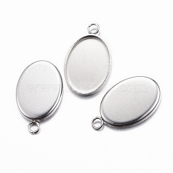 304 Stainless Steel Pendant Cabochon Settings, Plain Edge Bezel Cups, Oval, Stainless Steel Color, Tray: 14x10mm, 17.5x11x1.5mm, Hole: 2mm(X-STAS-H383-12P)