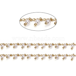 3.28 Feet Handmade Brass Beaded Chains, with Glass, Soldered, Long-Lasting Plated, Round, Golden, 2.5x1.8x0.3mm(X-CHC-I027-09G)