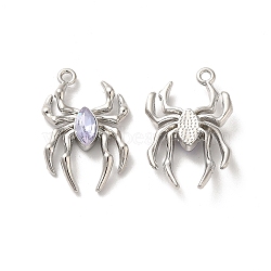 Glass Spider Pendant, with Platinum Alloy Findings, Lead Free & Cadmium Free, Lavender, 25.5x17x4.5mm, Hole: 1.6mm(PALLOY-K001-067P-04)