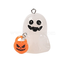 Halloween Theme Luminous Resin Pendants, Glow in the Dark, Ghost, 32.5x25x22mm, Hole: 2mm(RESI-S06-01D)