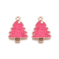 Christmas Theme Rack Plating Alloy Enamel Pendants, Cadmium Free & Lead Free, Light Gold, Christmas Trees Charm, Cerise, 24.5x16.5x2mm, Hole: 1.8mm(X-ENAM-T021-17KCG)