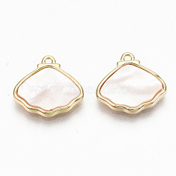 Natural Freshwater Shell Charms, with Real 18K Gold Plated Brass Findings, Nickel Free, Shell Shape, Creamy White, 12x13x1.5mm, Hole: 1mm(KK-N231-228-NF)