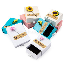 Cardboard Jewelry Box, with Paper Flower and Stickers, Rectangle, Mixed Color, 9.05x7.05x3.05cm, 6.05x6.1x3.65cm, 8pcs/set(CON-BC0005-86)