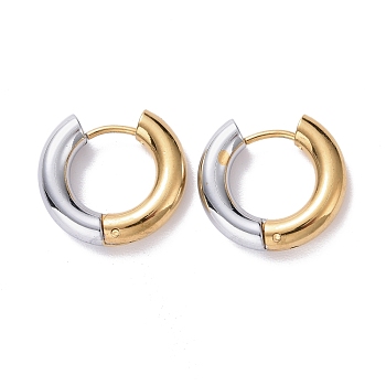 Two Tone 304 Stainless Steel Hinged Hoop Earrings for Women, Golden & Stainless Steel Color, 6 Gauge, 17x18x4mm, Pin: 1mm