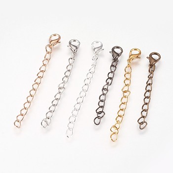 Iron Chain Extender, with Alloy Lobster Claw Clasps, Rack Plating, Mixed Color, 60~68x3.5mm, clasp: 12x7x3mm