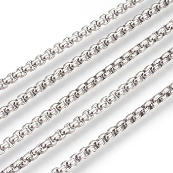 3.28 Feet 304 Stainless Steel Box Chains, Unwelded, Stainless Steel Color, 3mm