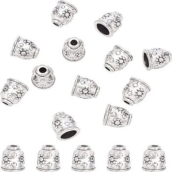 Tibetan Style Alloy Cord End Caps, Lead Free, Antique Silver, 11x10mm, Hole: 3mm, 50pcs/box