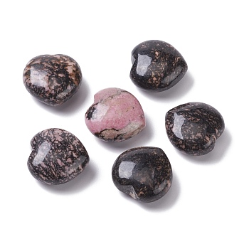 Natural Rhodonite Heart Love Stone, Pocket Palm Stone for Reiki Balancing, 29.5x30.5x15~16mm