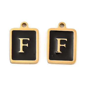 304 Stainless Steel Pendants, with Enamel, Rectangle with Letter Charm, Golden, Letter F, 17.5x12x1.5mm, Hole: 1.5mm
