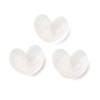 Translucent Resin Cabochons, with Glitter Powder, Heart, White, 15.5x20x6mm