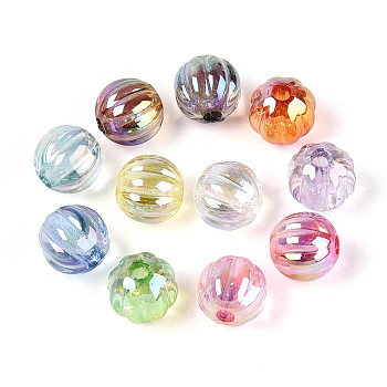 UV Plating Transparent Acrylic Beads, Iridescent, Pumpkin, Mixed Color, 9mm, Hole: 2.2mm