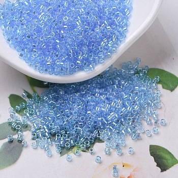 MIYUKI Delica Beads Small, Cylinder, Japanese Seed Beads, 15/0, (DBS0176) Transparent Aqua AB, 1.1x1.3mm, Hole: 0.7mm, about 175000pcs/bag, 50g/bag