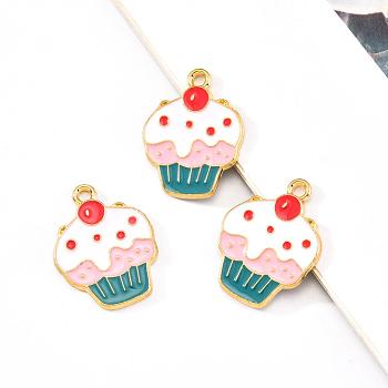 Eco-Friendly Alloy Enamel Pendants, Cadmium Free & Lead Free & Nickel Free, Cup Cake, Light Gold, Colorful, 22x17x1.2mm, Hole: 1.8mm