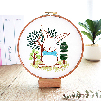 DIY Display Decoration Embroidery Kit, including Embroidery Needles & Thread & Fabric, Rabbit Pattern, 141x122mm