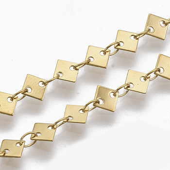 304 Stainless Steel Link Chains, Rhombus Sequin Chains, Soldered, Golden, rhombus: 5.5x5.5x0.3mm, link: 3.6x2.3x0.3mm, about 39.37 inch(1m)/strand