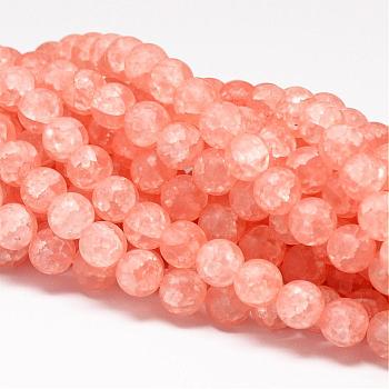 Synthetic Crackle Quartz Bead Strands, Round, Dyed, Frosted, Light Salmon, 8mm, Hole: 1mm, about 50pcs/strand, 15.75 inch