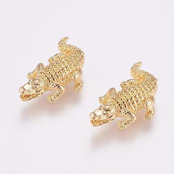 Brass Beads, Crocodile/Alligator, Golden, 24x17x6mm, Hole: 1.5mm
