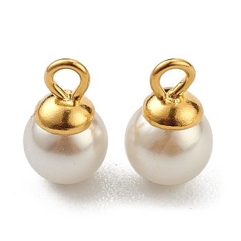 304 Stainless Steel Charms, with White Plastic Imitation Pearl Beads, Golden, 9x6mm, Hole: 1.5mm