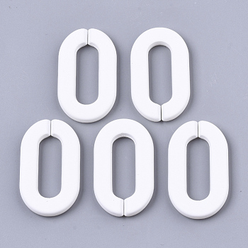 Opaque Spray Painted Acrylic Linking Rings, Quick Link Connectors, for Cable Chains Making, Unwelded, Oval, White, 36x21x4mm, Inner Diameter: 24x8mm