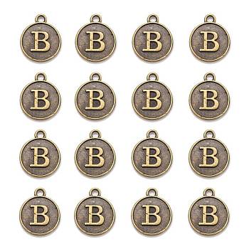Alloy Pendant Cabochon Settings, For Enamel, Cadmium Free & Lead Free, Flat Round with Letter, Antique Bronze, Letter.B, 14x12x2mm, Hole: 1.5mm