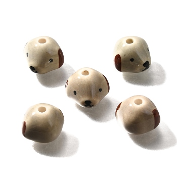 Handmade Porcelain Beads, Dog's Head, Tan, 10~10.5x14~14.5x14~15mm, Hole: 2mm