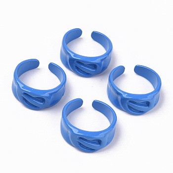 Spray Painted Alloy Cuff Rings, Open Rings, Cadmium Free & Lead Free, Royal Blue, US Size 7 1/4(17.5mm)
