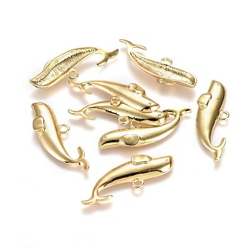 Alloy Pendants, Lead Free & Nickel Free & Cadmium Free, Fish, Real 14K Gold Plated, 14x39.5x4mm, Hole: 2.5mm
