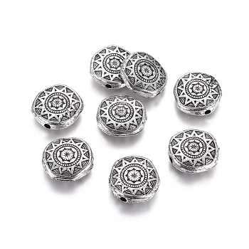 Antique Acrylic Beads, Flat Round, Antique Silver Plated, 19x17.5x5mm, Hole: 2mm, about 490pcs/500g