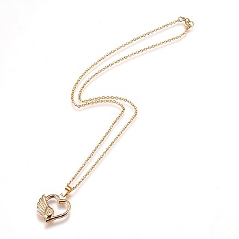 304 Stainless Steel Pendant Necklaces, with Lobster Claw Clasps, Flying Heart, Golden, 17.8 inch(45.3cm), 2mm