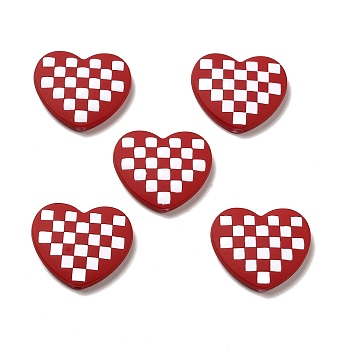 Opaque Acrylic Beads, with Enamel, Heart with Tartan Pattern, Red, 21x25x5mm, Hole: 1.6mm