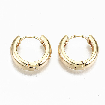 Brass Huggie Hoop Earrings, Nickel Free, Ring, Real 18K Gold Plated, 18x5mm, Pin: 0.9mm