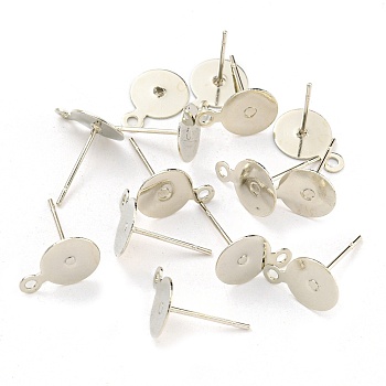 Brass Stud Earring Findings, with Iron Pin and Loop, Platinum, 11.5x8x0.1mm, Hole: 1mm, Pin: 0.75mm