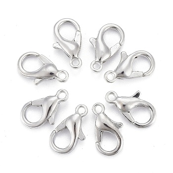 Platinum Plated Zinc Alloy Lobster Claw Clasps, Parrot Trigger Clasps, Jewelry Findings, Cadmium Free & Nickel Free & Lead Free, Size: about 6mm wide, 10mm long, hole: 1mm