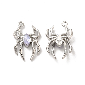 Glass Spider Pendant, with Platinum Alloy Findings, Lead Free & Cadmium Free, Lavender, 25.5x17x4.5mm, Hole: 1.6mm