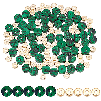 1Strand Synthetic Malachite Beads Strands, Heishi Beads, Flat Round/Disc & 100Pcs CCB Plastic Spacer Beads, Flat Round, 6x3mm, Hole: 1mm, about 119~131pcs/strand, 14.76~15.74 inch(37.5~40cm)
