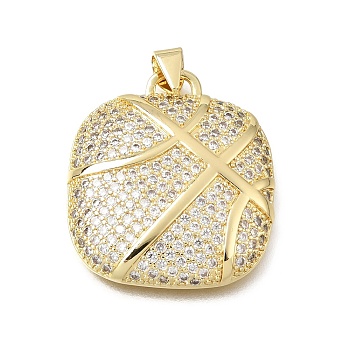 Brass Micro Pave Clear Cubic Zirconia Pendants, Square Charms, Real 18K Gold Plated, 26x23x4.5mm, Hole: 4x4mm