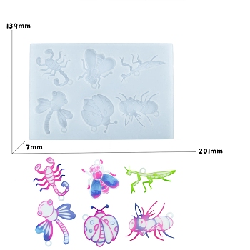 DIY Food Grade Silicone Pendants Mold, Resin Casting Molds, for UV Resin, Epoxy Resin Craft Making, Insects, 139x201x7mm