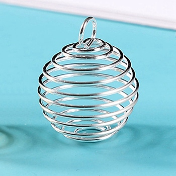 Iron Bead Cage Pendants, for Chime Ball Pendant Necklaces Making, Hollow, Round Charm, Silver, 25x20mm