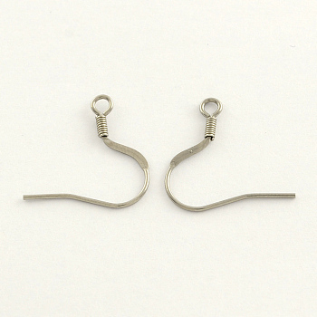 304 Stainless Steel French Earring Hooks, with Horizontal Loop, Flat Earring Hooks, Stainless Steel Color, 19x19x0.8mm, Hole: 2mm, 20 Gauge, Pin: 0.8mm