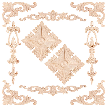 12Pcs 4 Styles Wooden Wall Decorations, Decorative Cabinet Door Corner, Antique White, 98~382x60~98x7~11mm